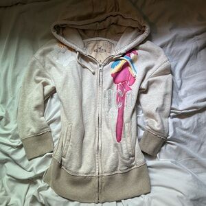 REAL VINTAGE Hollister Beige Hoodie with Pink and Rainbow Accents